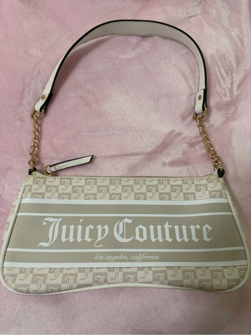 Juicy Couture Beige Logo Shoulder Bag with Gold Chain Strap